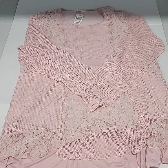 Indigo Soul Women's Lined Lace Layered Tunic 2XL Sequin Detail Long Sleeves Pink - Picture 6 of 10